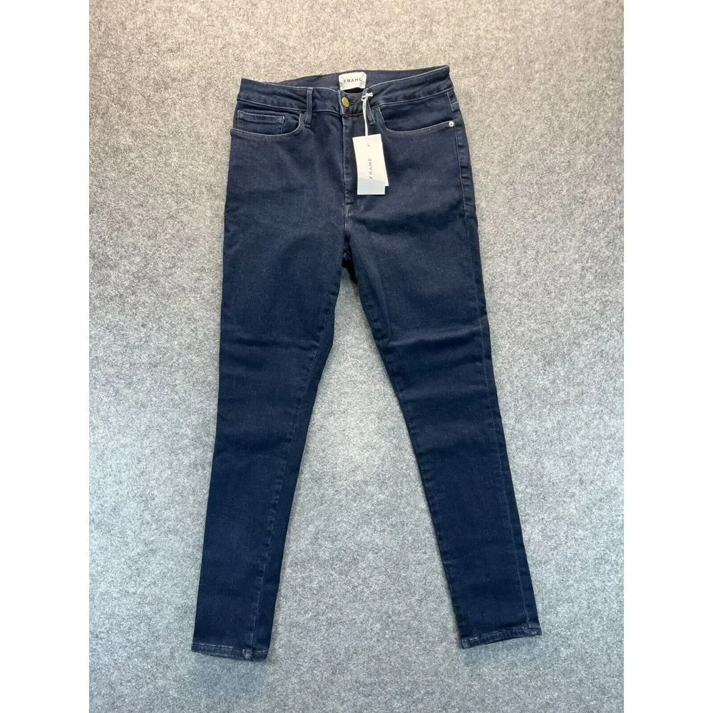 NEW Frame Jeans Women's 2 Le One Skinny Mid Rise Dark Blue Stretch Denim‎